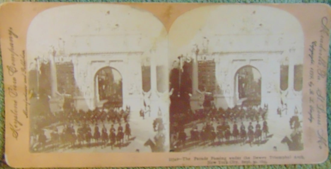 Parade Honoring Admiral Dewey 1899: The Parade Passing Under the Dewey Triumphal Arch New York City September 30, 1899 Dated: 1899 Subject: 19th century City Views Medium: Stereoview Stereog