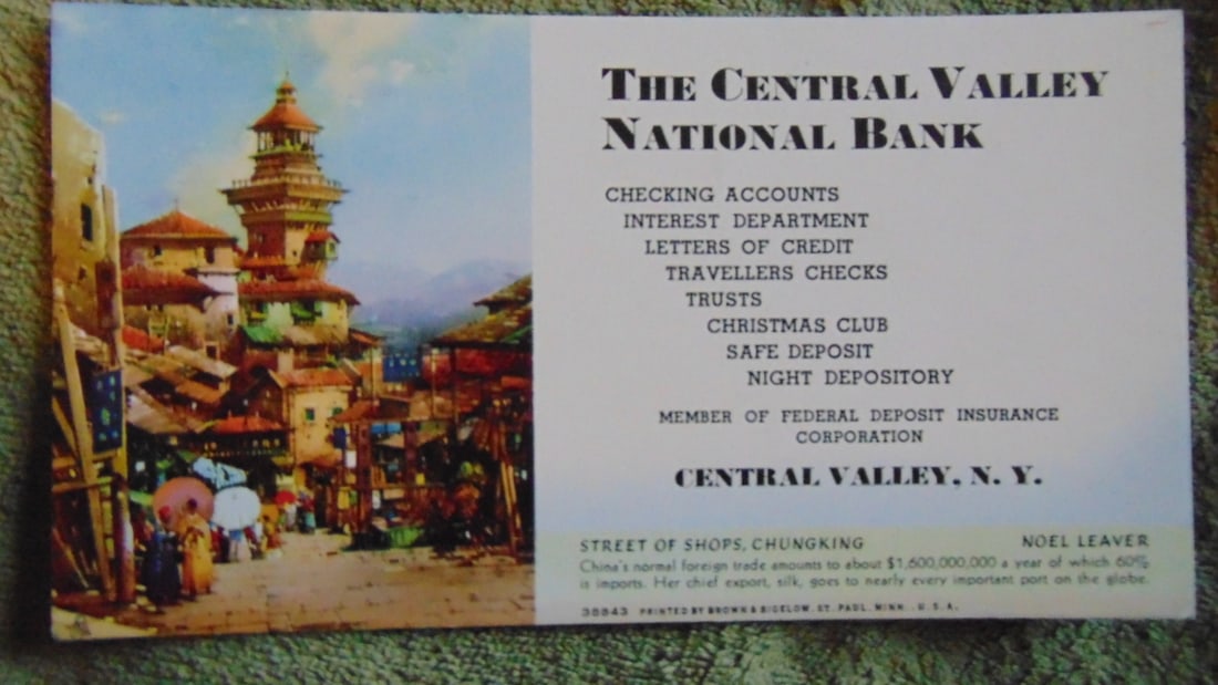 Street of Shops Chungking - Noel Leaver Blotter: Street of Shops Chungking - Noel Leaver Blotter Type: Ink Blotter Advertiser: Central Valley National Bank Product: Advertising Blotter :Maker: Brown a