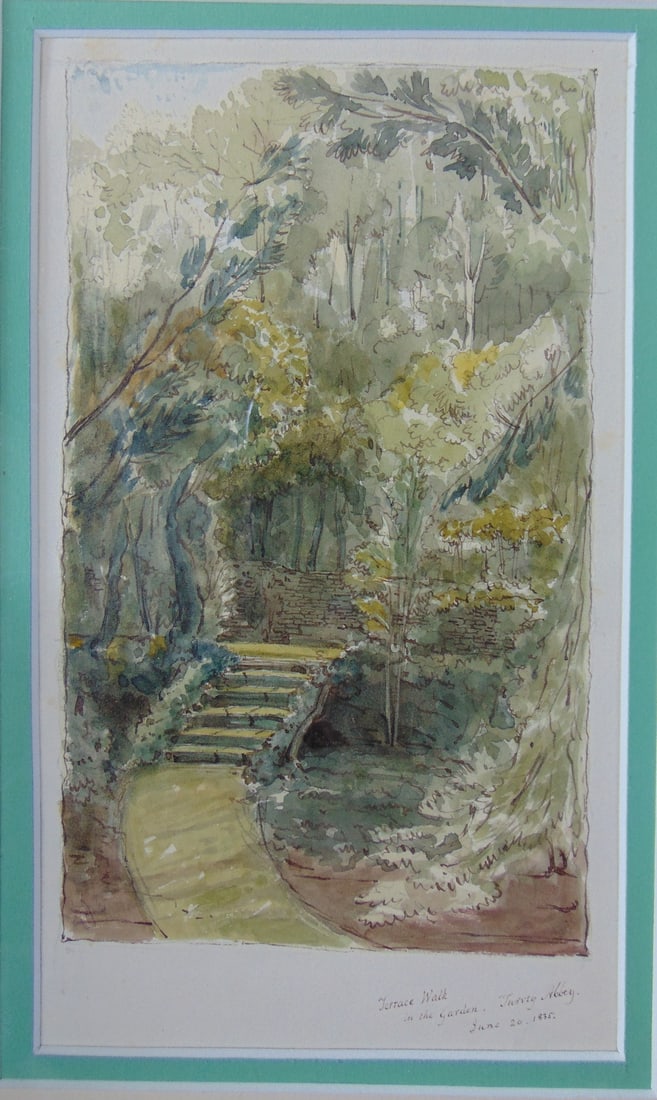 Terrace Walk in the Garden - Turvey Abbey: Terrace Walk in the Garden - Turvey Abbey Just a beautiful masterpiece of British watercolor art. Turvey Abbey is a Benedictine monastery located in the village of Turvey in Bedfordshire,