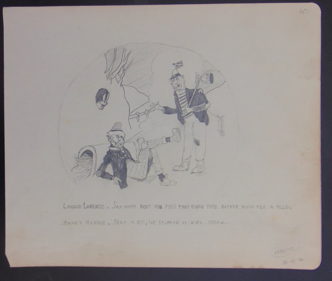 Man On A Pipe - 1914: Man On A Pipe Medium: Graphite Date: August 30, 1914 Signed: Illegibly Size: 6 1/4 x 7 1/2" Condition: Very Good Subject Re