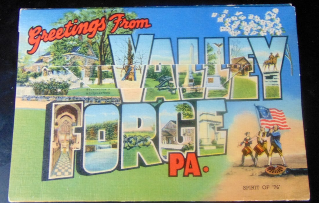 Valley Forge Pennsylvania Postcard Set: Valley Forge Pennsylvania Postcard SetPostcards are fine. Back to back 9/18 Dated: 1946 Condition Report Mailed with stamp. Good Plus. Subject References: