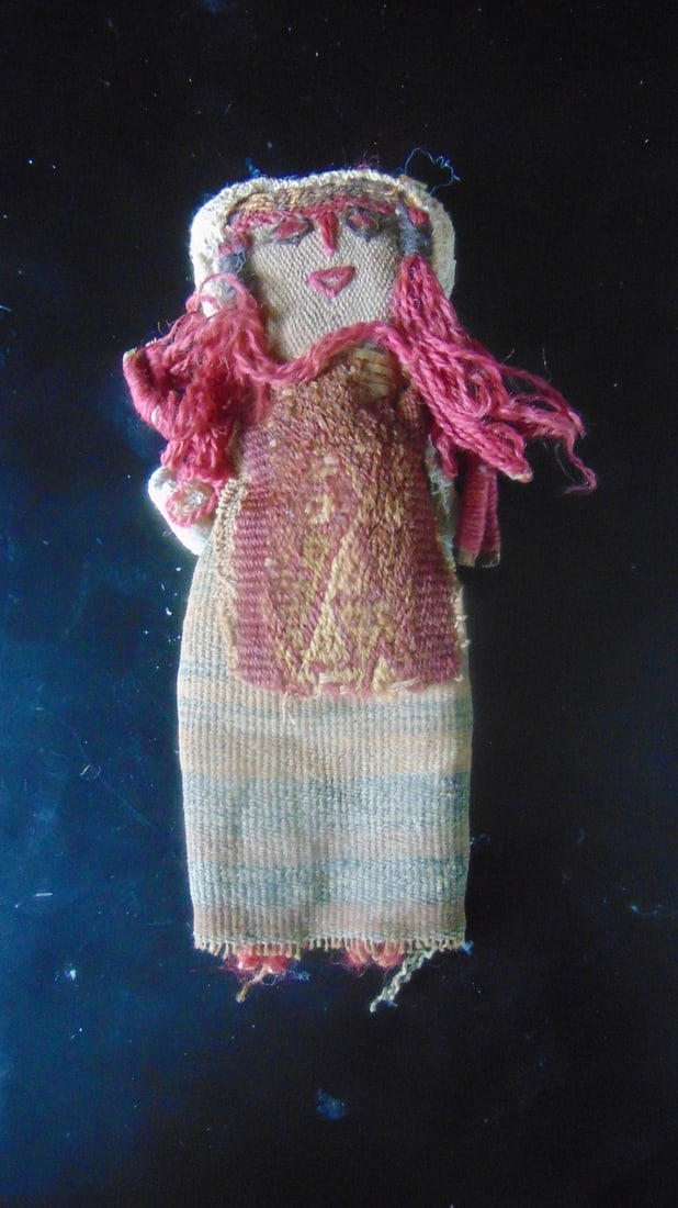 Chancay Textile Clothed Doll: White Face Hand Woven Doll Origin Peru Condition Report Very Good