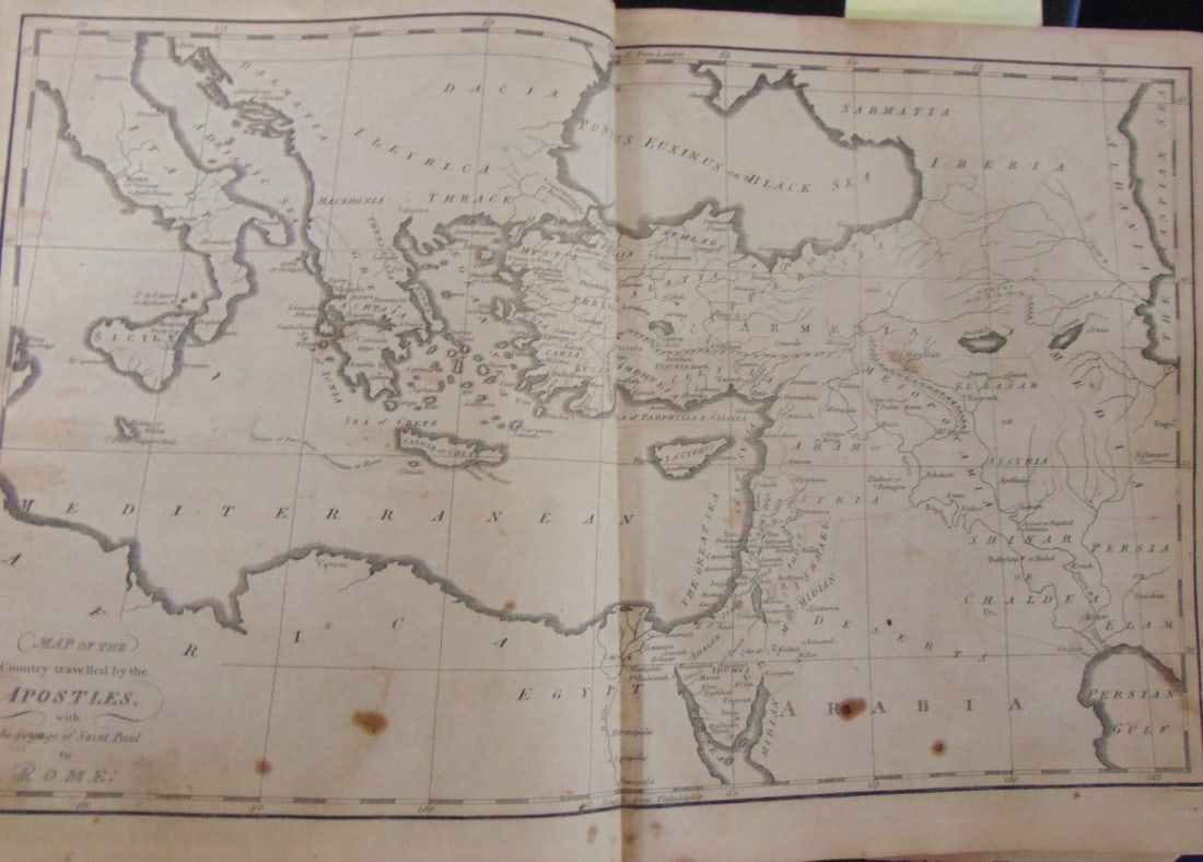 Map of the County Travelled by the Apostles: Map of the County Travelled by the Apostles with the Voyage of Saint Paul to Rome Extremely Rare Artist: A. Anderson Print Type: Engraving Date: Ci
