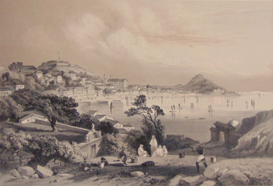 Macao From Penna Hill - Plate No 2: Macao From Penna Hill - Plate No 2 An important work recording Commodore Perry's expedition to Japan. This is Plate #2 from the very limited edition book by William Heine that was published in 1856. T
