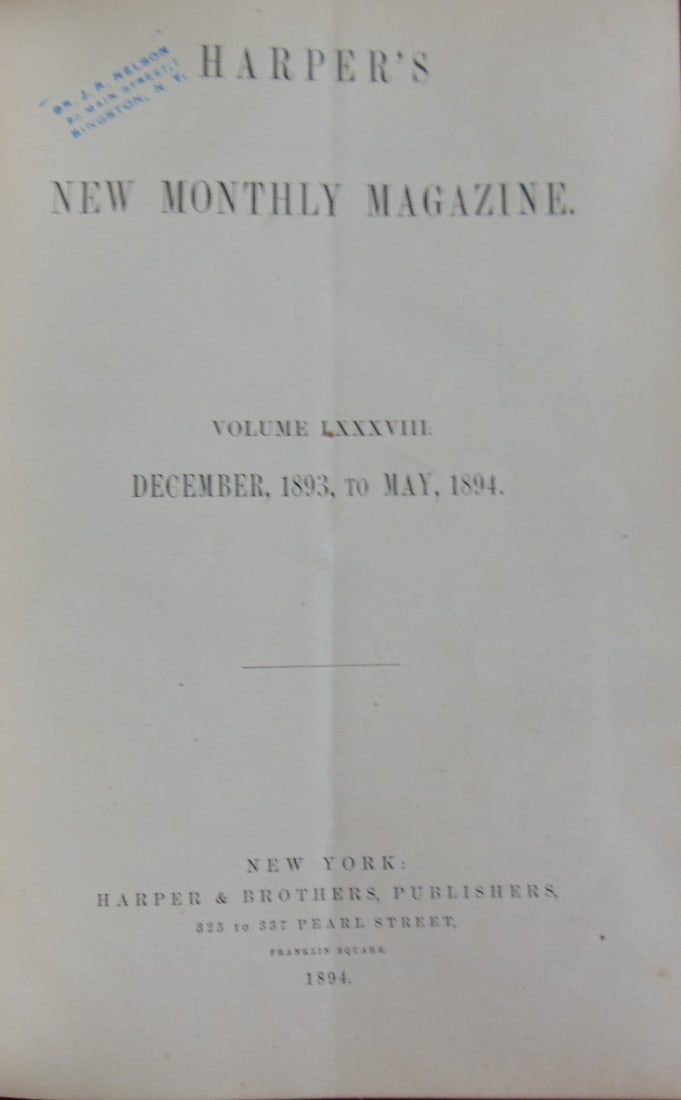 Harper's Monthly 1893 to 1894: Group of 8 Color Photos from Japan. Frederic Remington, Howard Pyle, Edwin A. Abbey, and others (illustrator). 978 p. Contents include three stories by Owen Wister, five installments of Trilby, a nov