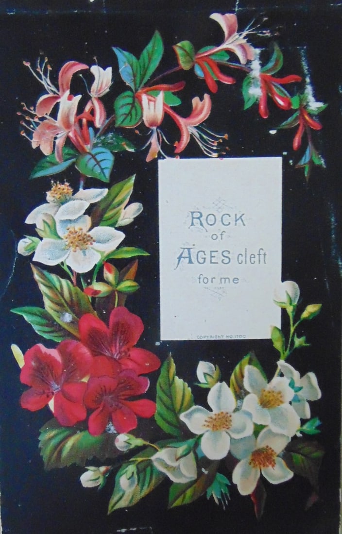 Rock Of Ages: Rock of Ages Dated: 19th century Type Chromolithograph Size: 7 x 4.5' Condition Report Good plus Subject References: 224F Christianity Religion Sayings Bible Bib