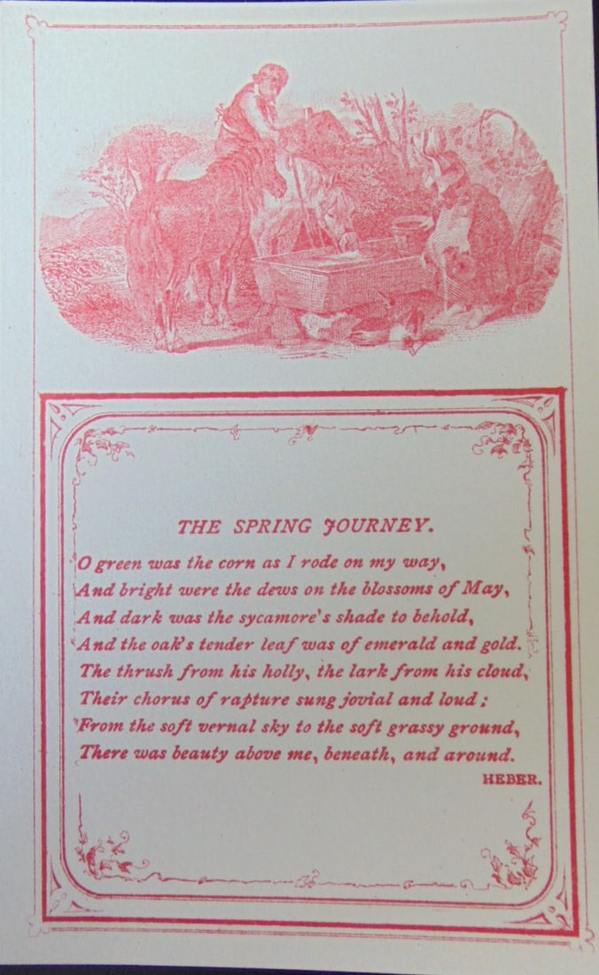The Spring Journey - Heber: The Spring Journey - Heber Verso of card is blank. Victorian Card - Rare Dated: 19th Century Type Lithograph Size: 4 3/4 x 3 1/2" Condition Report Very Good Plus