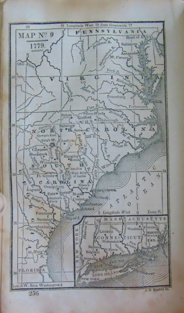 Map of 1779 - Eastern Seaboard: Map of 1779 - Eastern Seaboard From Florida to Pennsylvania Map No. 9 Dated: Circa 1840 Dimensions: 6 x 4" Condition Report Toning. Rounded left tips. Good Subject Ref