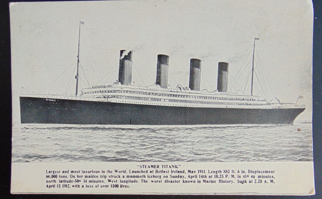 Steamer Titanic (RMS) Postcard Noting Tragedy: Steamer Titanic (RMS) Postcard Noting Tragedy On verso: "This is a picture of the Steamer Titanic sunk. No Doubt your home (and) read about it. Wasn't it awful" Subject References: PCB2
