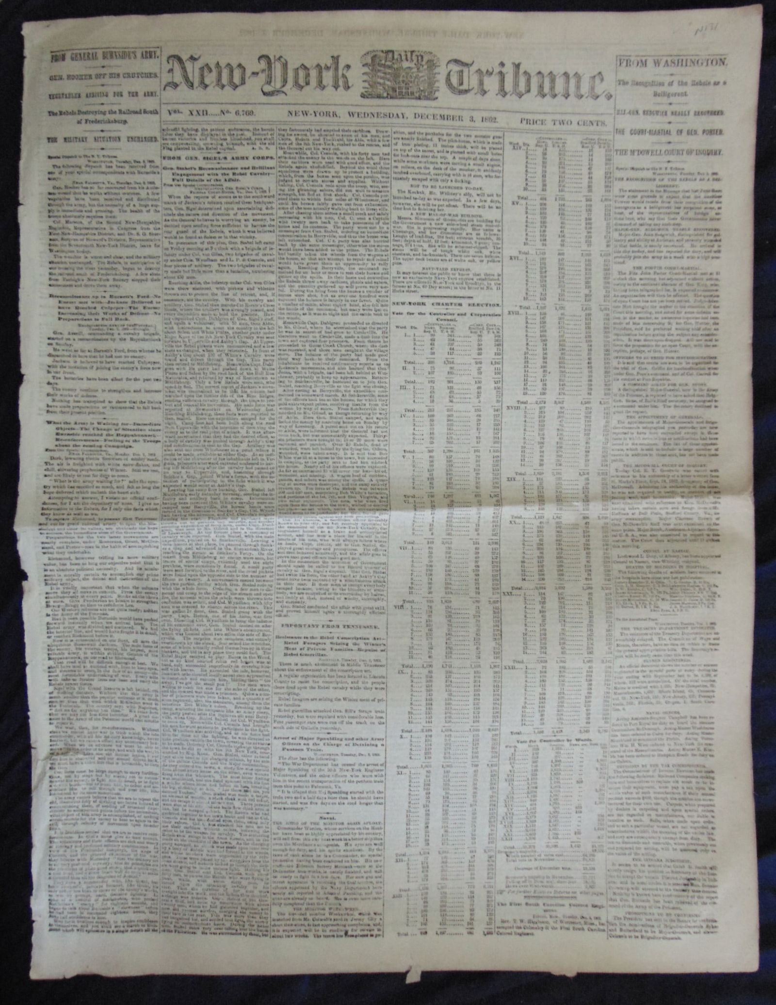 Civil War Newspaper - Court Martial of Gen Porter (1 of 6)
