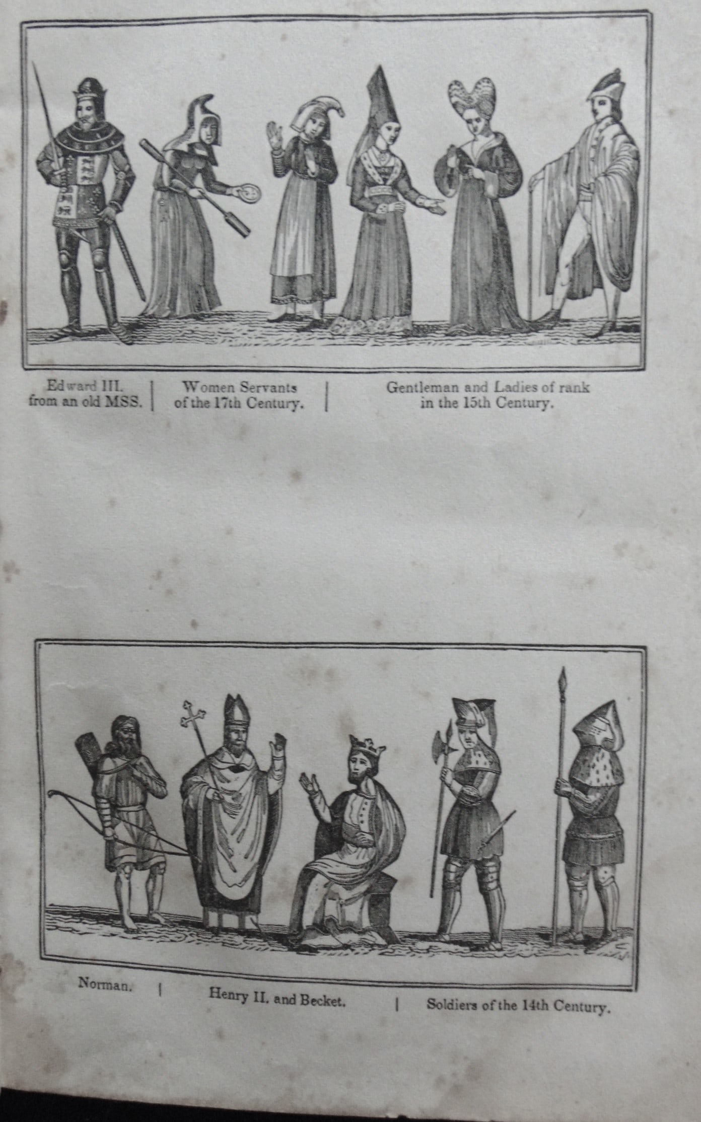 Early Wood Engraving - Early People 14th to 17th C: Early Wood Engraving - Early People 14th to 17th Centuries Print Type: Wood Engraving Date: 1st half 19th century Dimensions: 5 x 9" Condition Report: Toning and minor foxing a