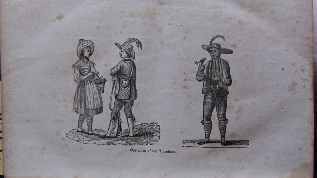 Early Wood Engraving - Costumes of the Tyrolese: Early Wood Engraving - Costumes of the Tyrolese Print Type: Wood Engraving Date: 1st half 19th century Dimensions: 5 x 9" Condition Report: Toning and minor foxing as expected.