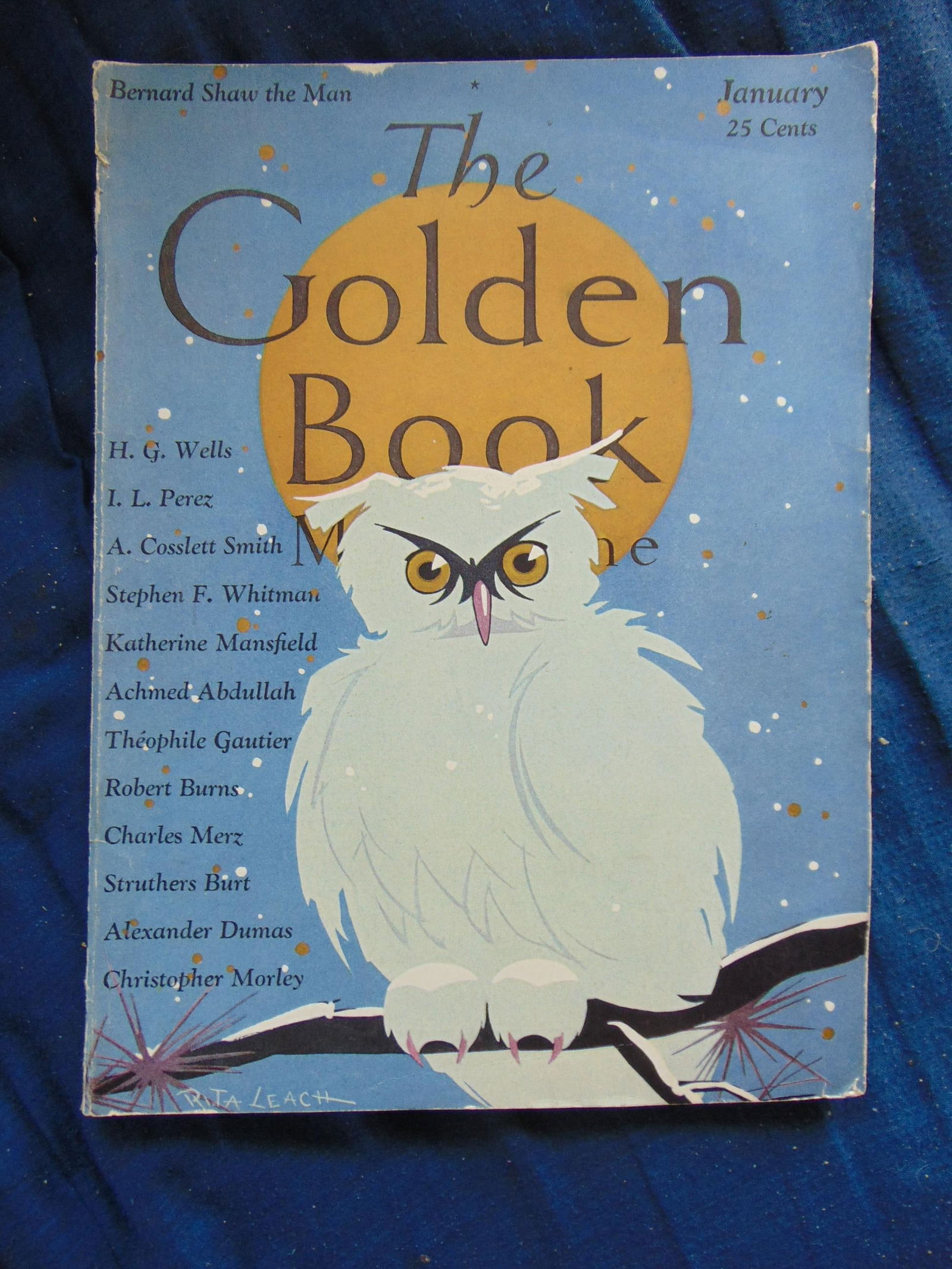 The Golden Book Magazine - Rita Leach 1929: The Golden Book Magazine The Snowy Owl - Rita Leach 1929 Contains A Deal in Ostriches by H. G. Wells, Fire and Ice A Poem by Robert Frost, The Perfect Reader by Christopher Morley and many more. llust