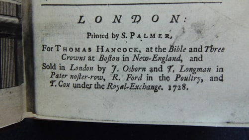 Book Printed for Thomas - Uncle of John Hancock