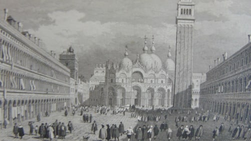 Early Engraving of St Mark's Place Italy