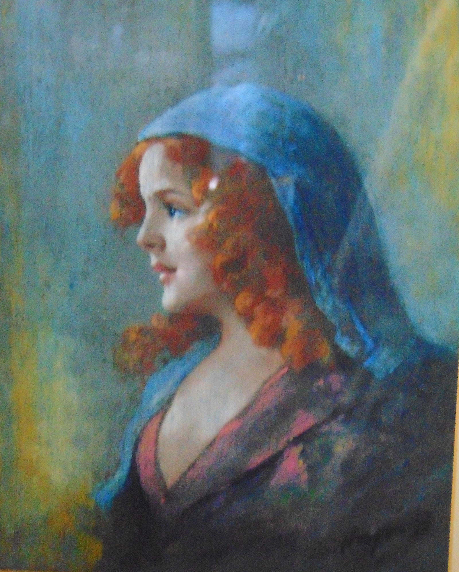 Portrait of a Red Haired Girl - Style of Rossetti: Portrait of a Red Haired Girl Style of Dante Gabriel Rossetti Medium: Chalk Signed: Illegibly Style: Pre-Raphaelite Brotherhod Frame: Black Wood Provenance: Hi