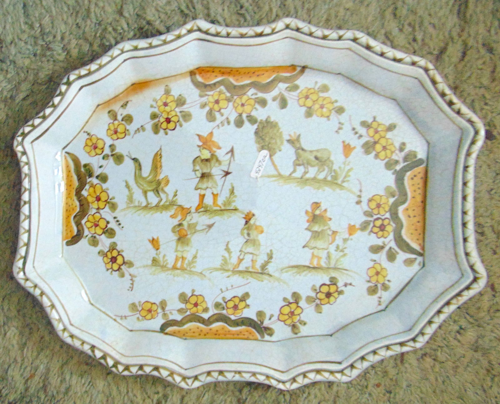 Earthenware French Platter: French Earthenware Platter Possibly Ol?rys and Laugier's pottery factory, Origin: French Date/Period: 18th / 19th century Type: faience (tin-glazed) Dimensions: L 14 H 1