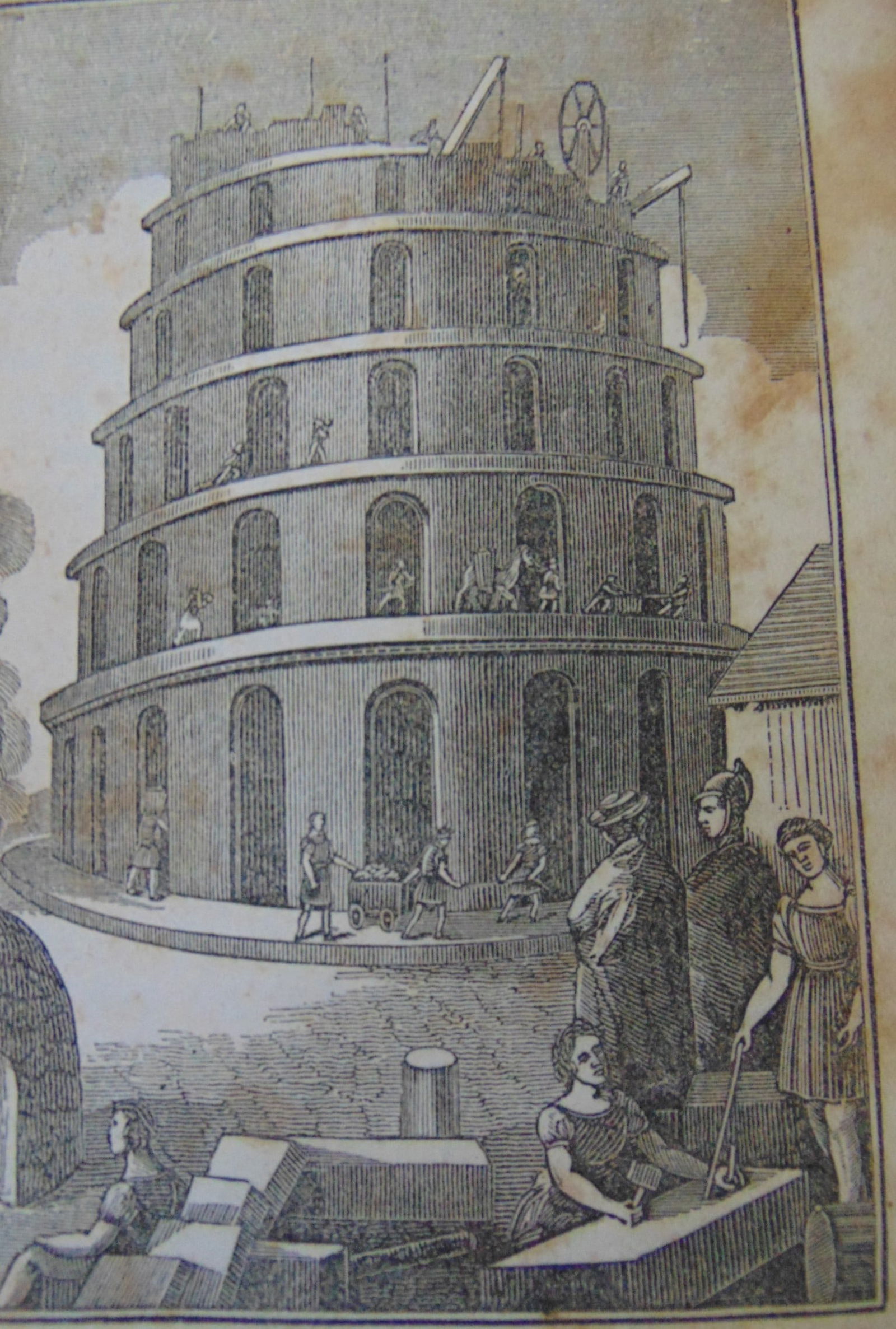 The Tower of Babel: The Tower of Babel Rare. Print Type: Wood Engraving Date: 1837 Dimensions: 6 x 4" Provenance: Hill House Print Collection Notes & Literature: From Huebner's