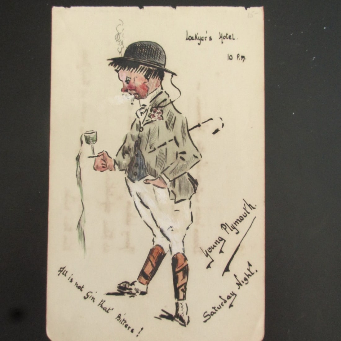 Loekyer's Hotel - Original Comic Illustration: Loekyer's Hotel - Original Comic Illustration Poetry on verso. Medium: Mixed Media Date: Circa 1920 Size: 7 x 4 1/2" Condition: Very Good Subject References: 143F