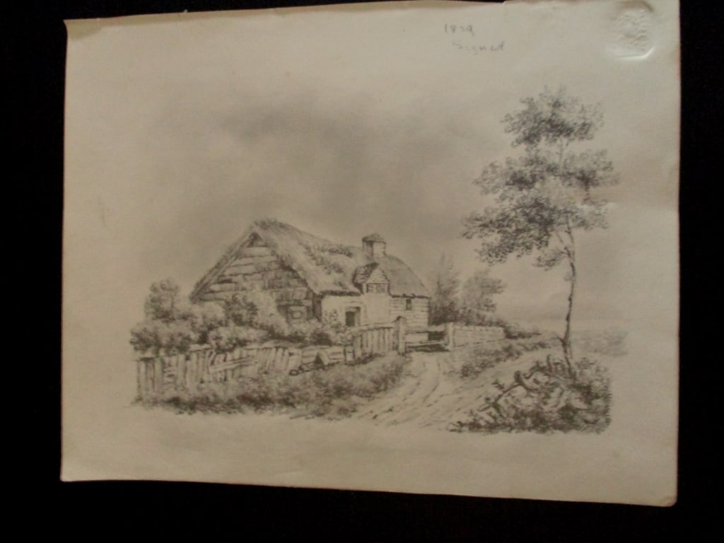 Early Graphite Sketch of English Cottage (1 of 4)