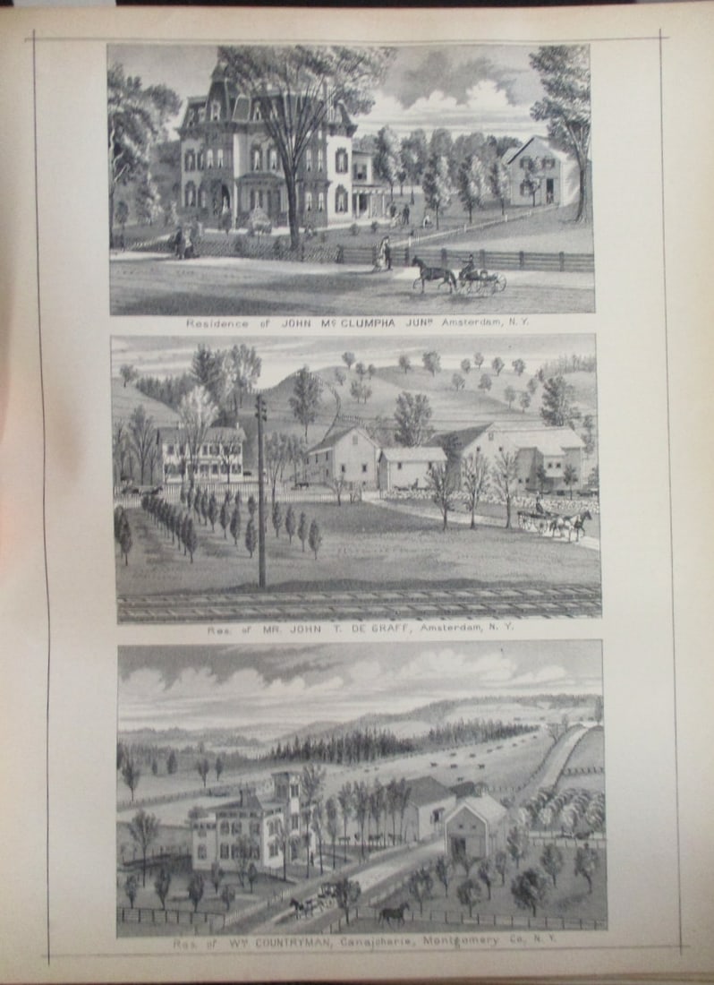 Residence of John Mc Clumpia - Amsterdam NY: Residence of John Mc Clumpha Jr, Amsterdam, NY Over Res. of Mr. John T. De Gaff, Amsterdam, NY and Res. of Wm. Countryman, Canajoharie, Montgomery County, NY Artist: