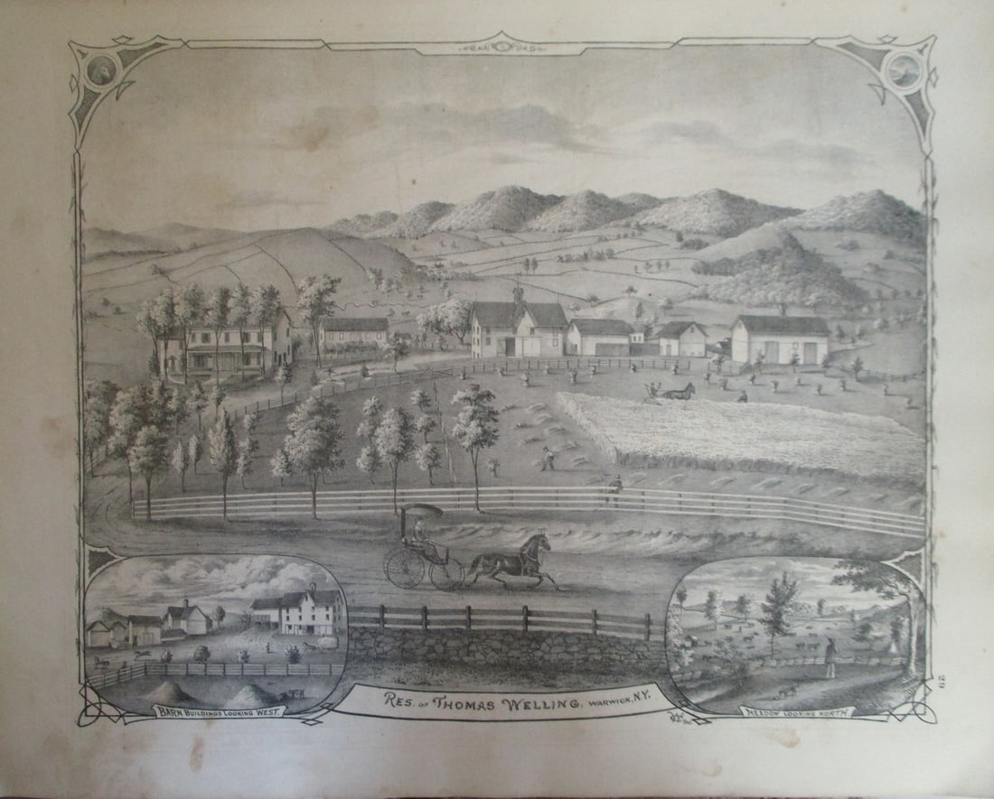 Residence of Thomas Welling - Warwick NY: Residence of Thomas Welling - Warwick, NY A view of 19th century Residence & Farm. Artist: F. W. Beers Print Type: Lithograph Date: 1875 O