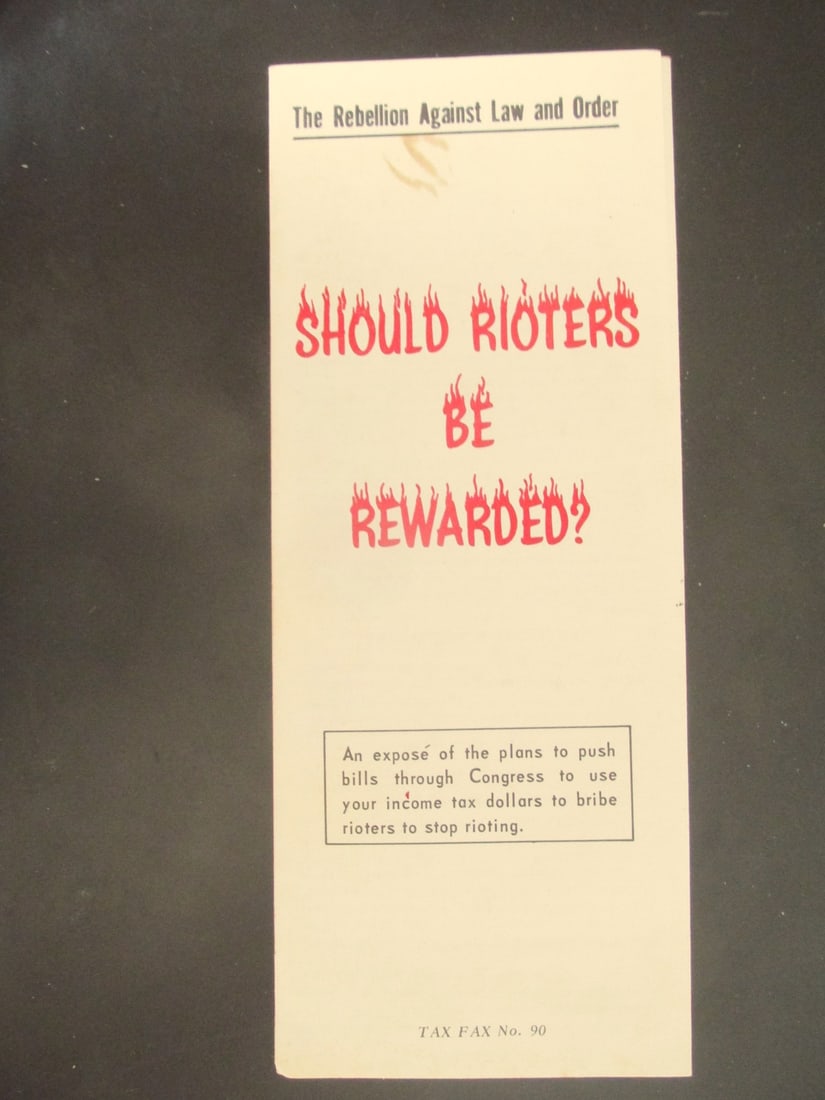 Riots Death of Martin Luther King - Rare: Should Rioters Be Rewarded The Rebellion Against Law and Order. This pamphlet was published only 11 days after the slaying of Marthin Luther King and during the beginning of the riots. Riots