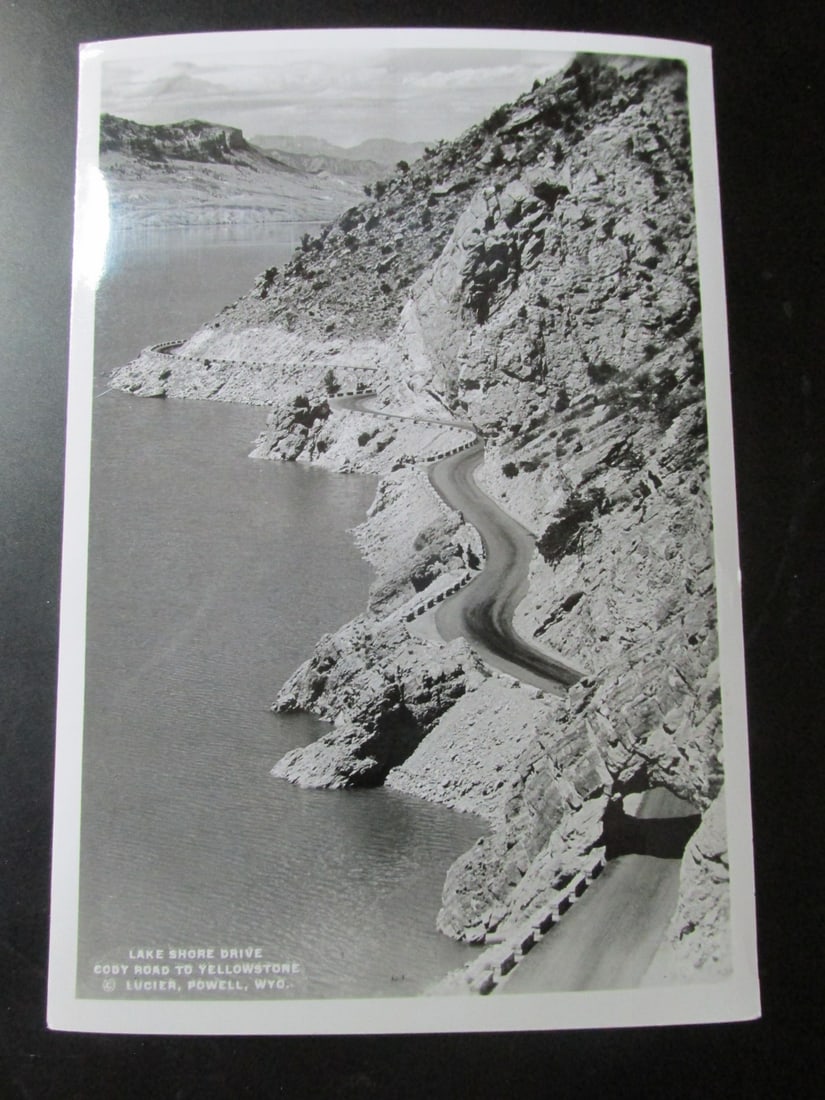 Lakeshore Drive - Yellowstone - Albert G. Lucier: Lakeshore Drive Cody Road to Yellowstone Wyoming. Signed and titled in photograph - Lucier, Powell, Wyo. - This exact photograph is held by the George Eastman Museum in Rochester, NY 