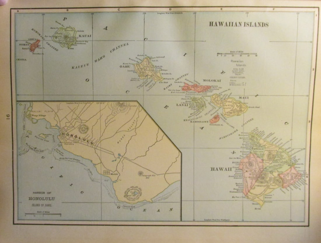 Large Map of Hawaiian Islands & Porto Rico (1 of 4)