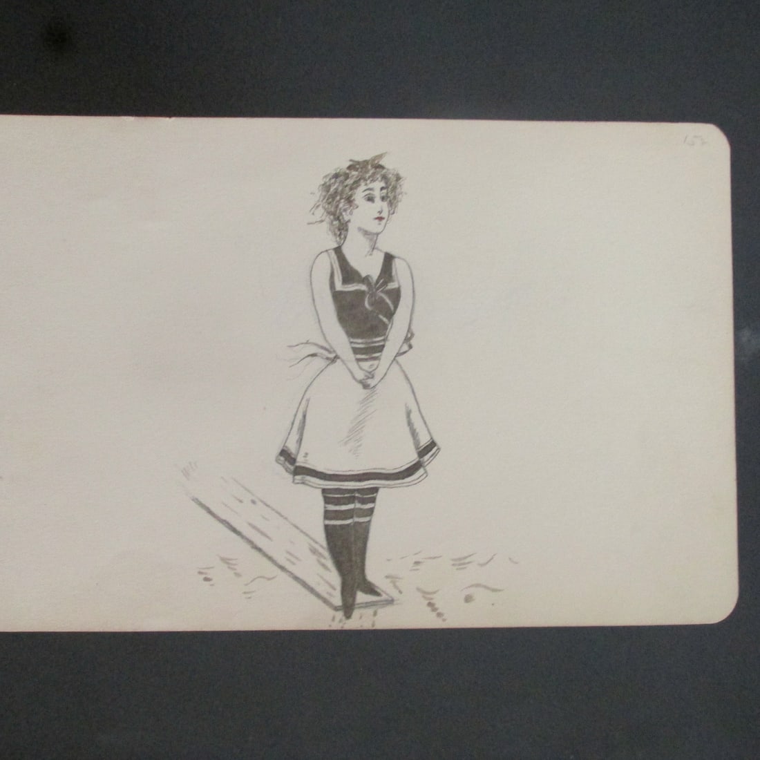 Early Woman Seashore Diving Drawing: Early Woman Seashore Diving Drawing Rare Medium: Mixed Media Date: Circa 1890 - 1910 Size: 5 1/2 x 8 1/4" Condition: Very Good