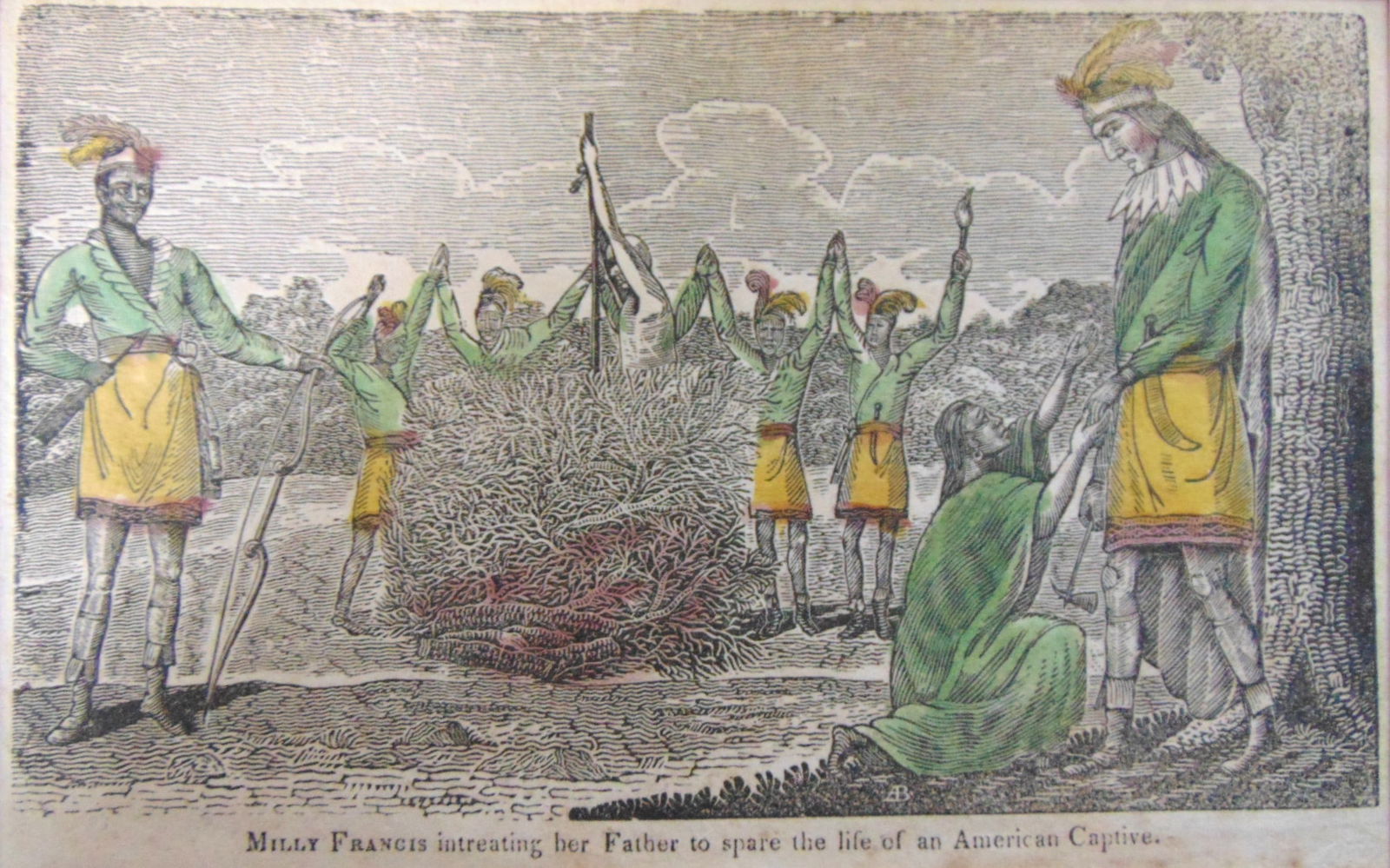 Milly Francis - First Seminole War Around 1818: Milly Francis Intreating her Father to Spare the Life of an American Captive This work is a wood engraving depicting a significant historical event involving Milly Francis, a young Muscogee (Creek/Sem