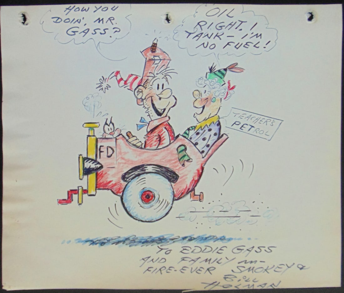 Original Smokey Stover illustration by Bill Holman: Original Smokey Stover Color illustration by Bill Holman Artist: Bill Holman Medium: Mixed Media Date: Circa 1940/50's Signed: Bill Holman botto