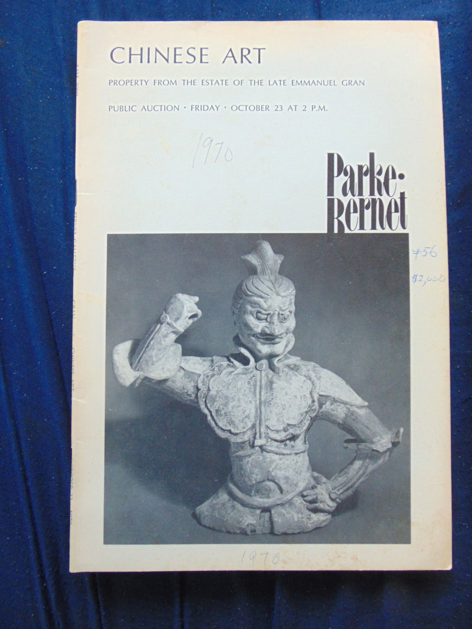 Chinese Art - From Estate of Emmanuel Gran: Chinese Art Property From the Estate of the Late Emmanuel Gran - Public Auction Friday October 23 (1970) 33 pages with prices realized written in. Dated: 1970 Pages: 33 Publisher: Parke-Bernet