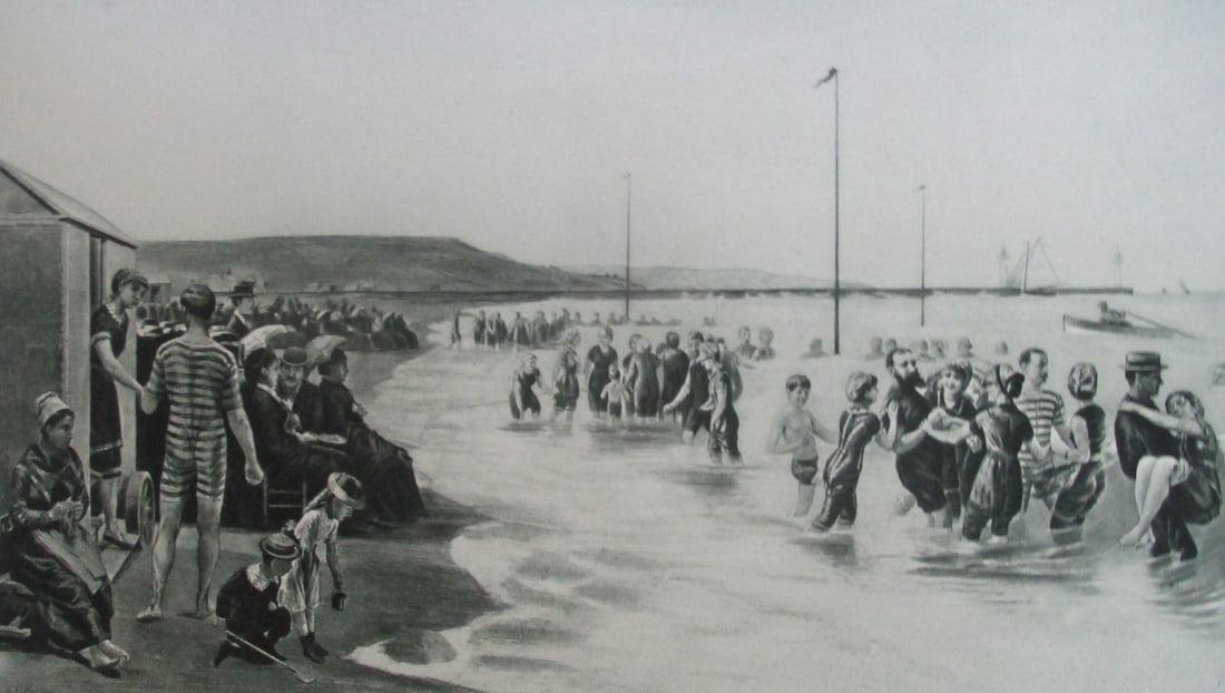 The Bathing Hour at Trouville - Heaton 1889: The Bathing Hour at Trouville Washington Artist: Augustus Goodyear Heaton (American) Print Type: Photogravure with plate mark Date: 1889 Publisher: Gebbie & Husson Dimensions: 17 x 11 3/4" inc.