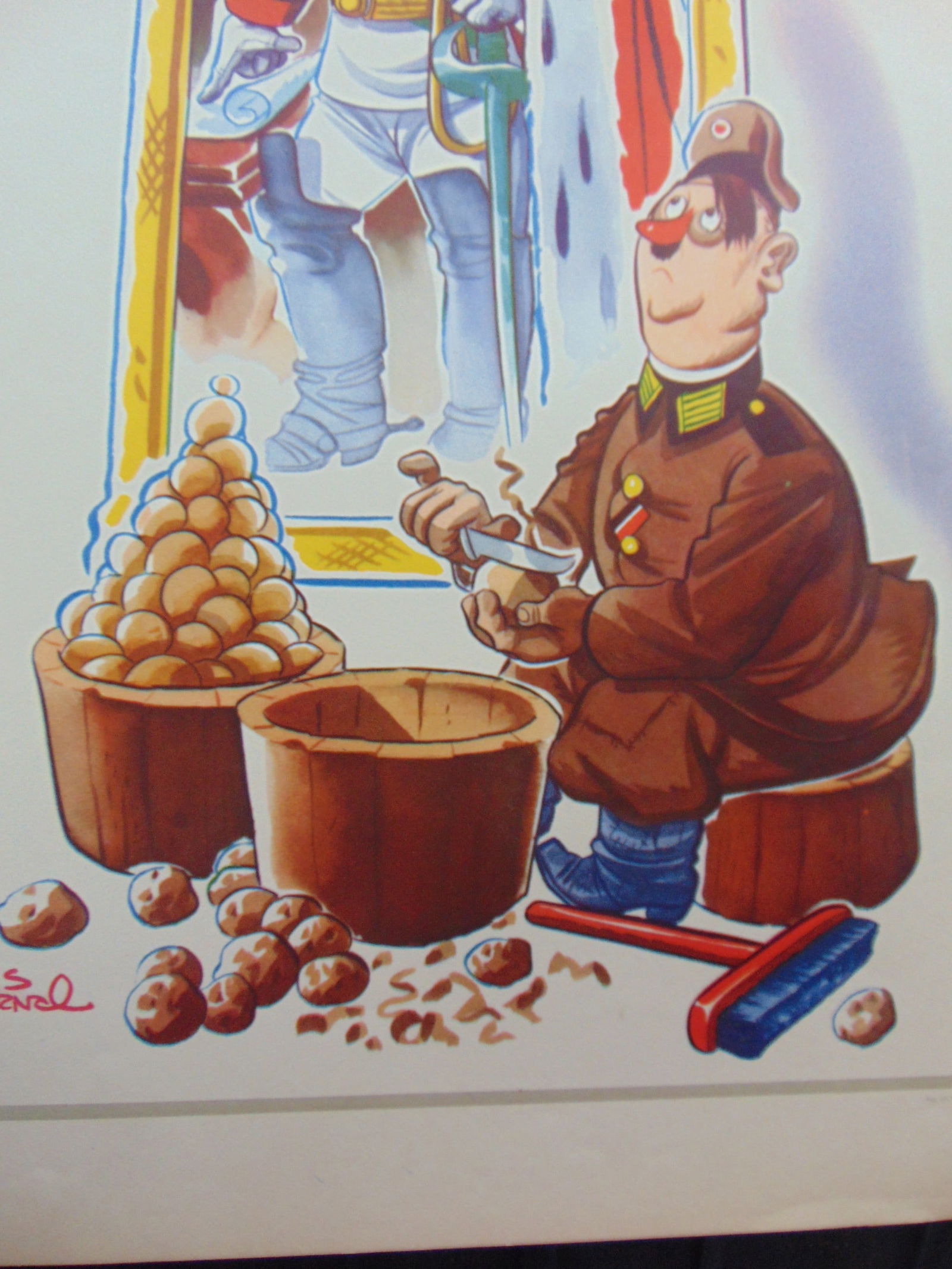 Arias Bernal - 1945 - Hitler Peeling Potatoes: Poster - Hitler Pealing Potatoes as a Corporal in France> Artist: Arias Bernal, Antonio Print Type: Lithograph Signed: In plate Arias Bernal Date: 1945 Publisher: Carral y Carral, S. De R. L.