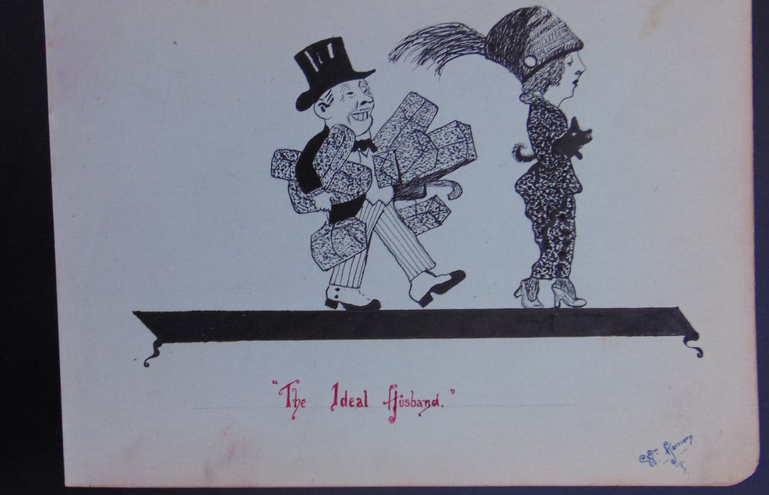 The Ideal Husband - W. Harrison: The Ideal Husband Artist: W. Harrison Medium: Pen and Ink Date: C1910 Size: 5 x 5 1/2" Condition: Very Good Subject Referen