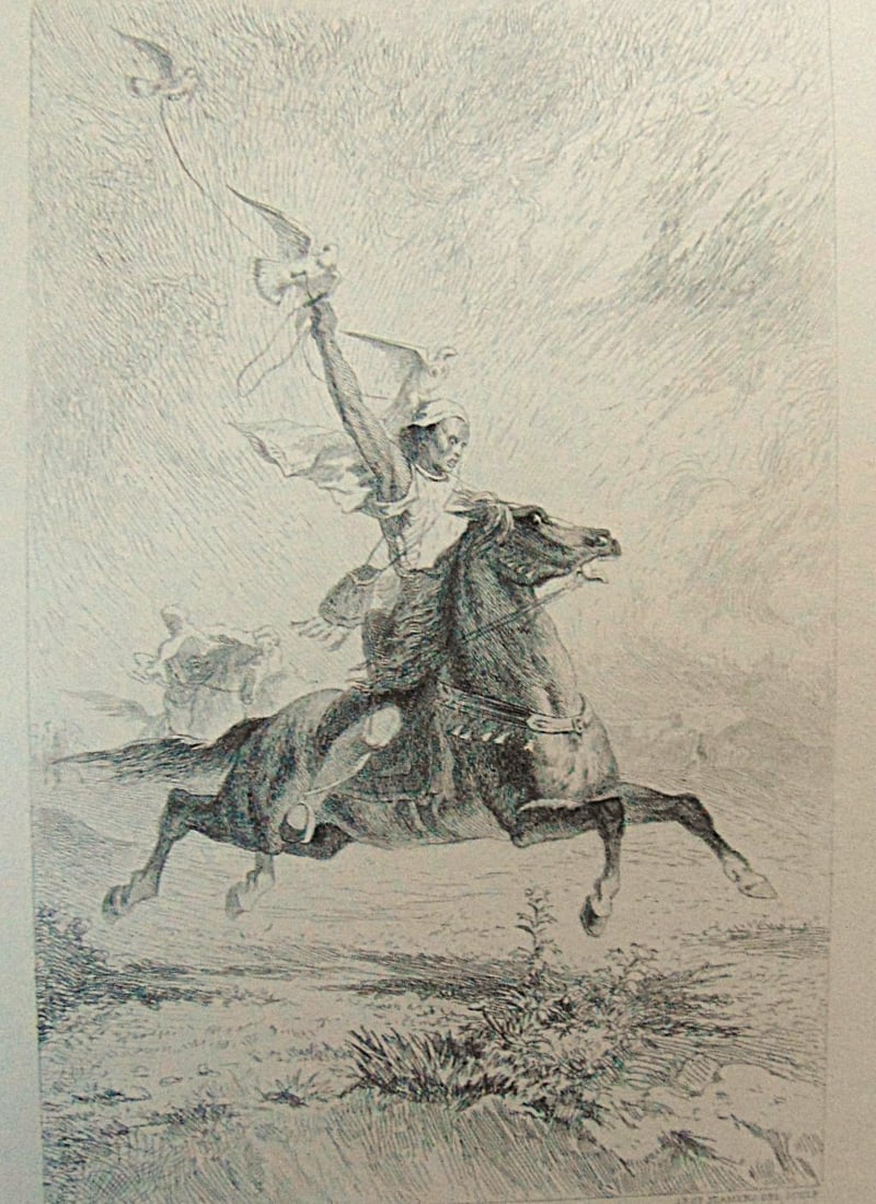 The Arab Falconer: The Arab Falconer Artist: Fromentin, Eugene Print Type: Engraving Date: C1850 Publisher: Gebbie & Barrie Dimensions: 9 1/2 x 12 1/2 Notes & Literature: Eug?ne Fromentin (October 24, 1820 ? August