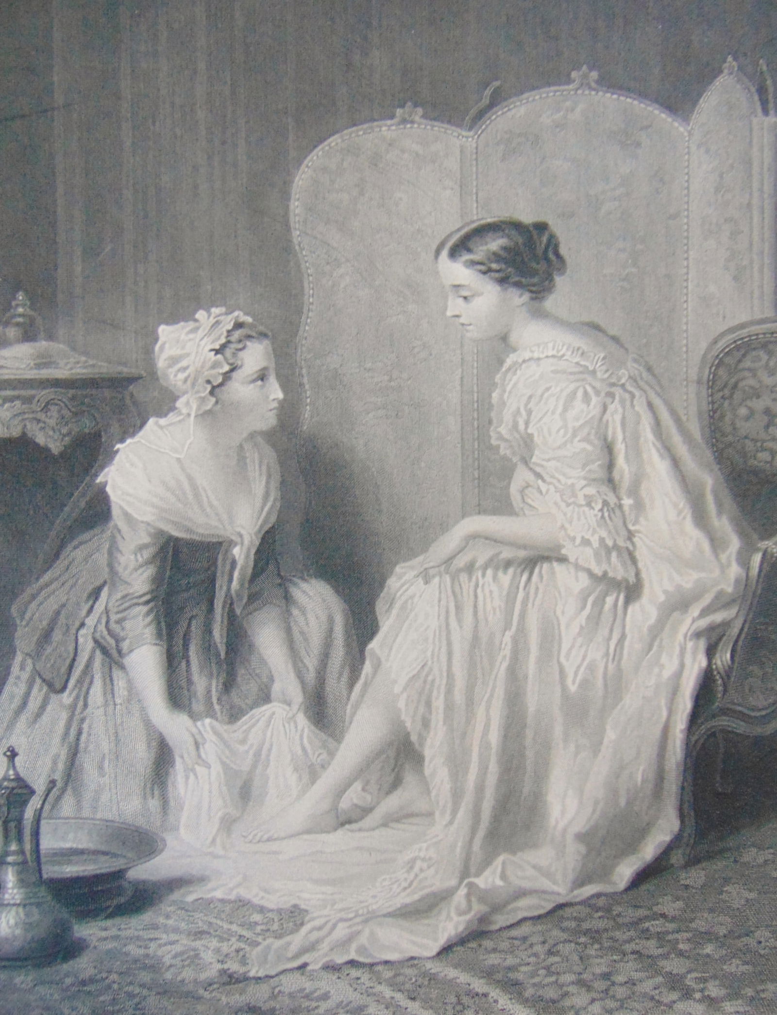 The Foot Bath: The Foot Bath Artist: Plassan, A. E. Print Type: Engraving Date: C1850 Publisher: Gebbie & Barrie Dimensions: 9 1/2 x 12 1/2 Notes & Literature: Condition Report: Fine Subject References: 174F