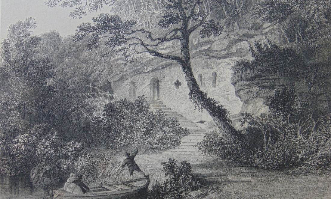 Warkworth Hermitage - Northumberland: Warkworth Hermitage - Northumberland Print Type: Engraving Date: 1836 Publisher: Fisher and Son Dimensions: 11 x 8" Notes & Literature: Condition Report: Fine Subject References: 181