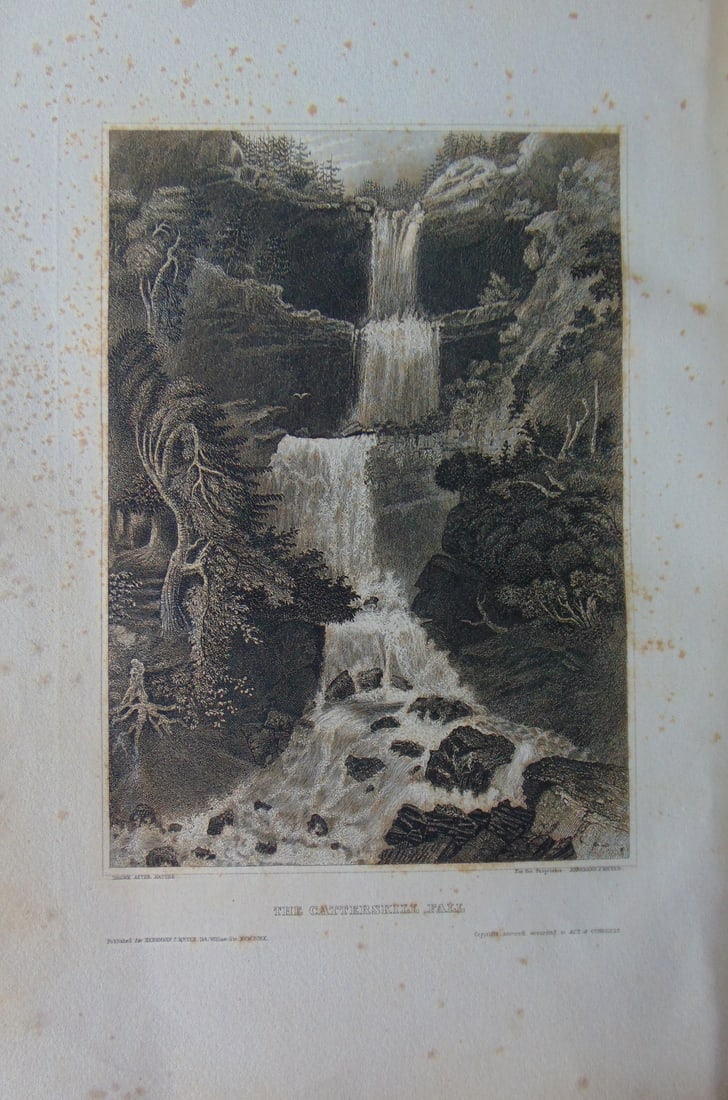 The Catereskill Fall: The Cattereskill Fall Antique copper plate engraving by Herrmann J. Meyer of the Mouth of the St. Croix River, Minnesota, c. 1852. Herrmann J. Meyer and his father, Joseph Meyer, were German