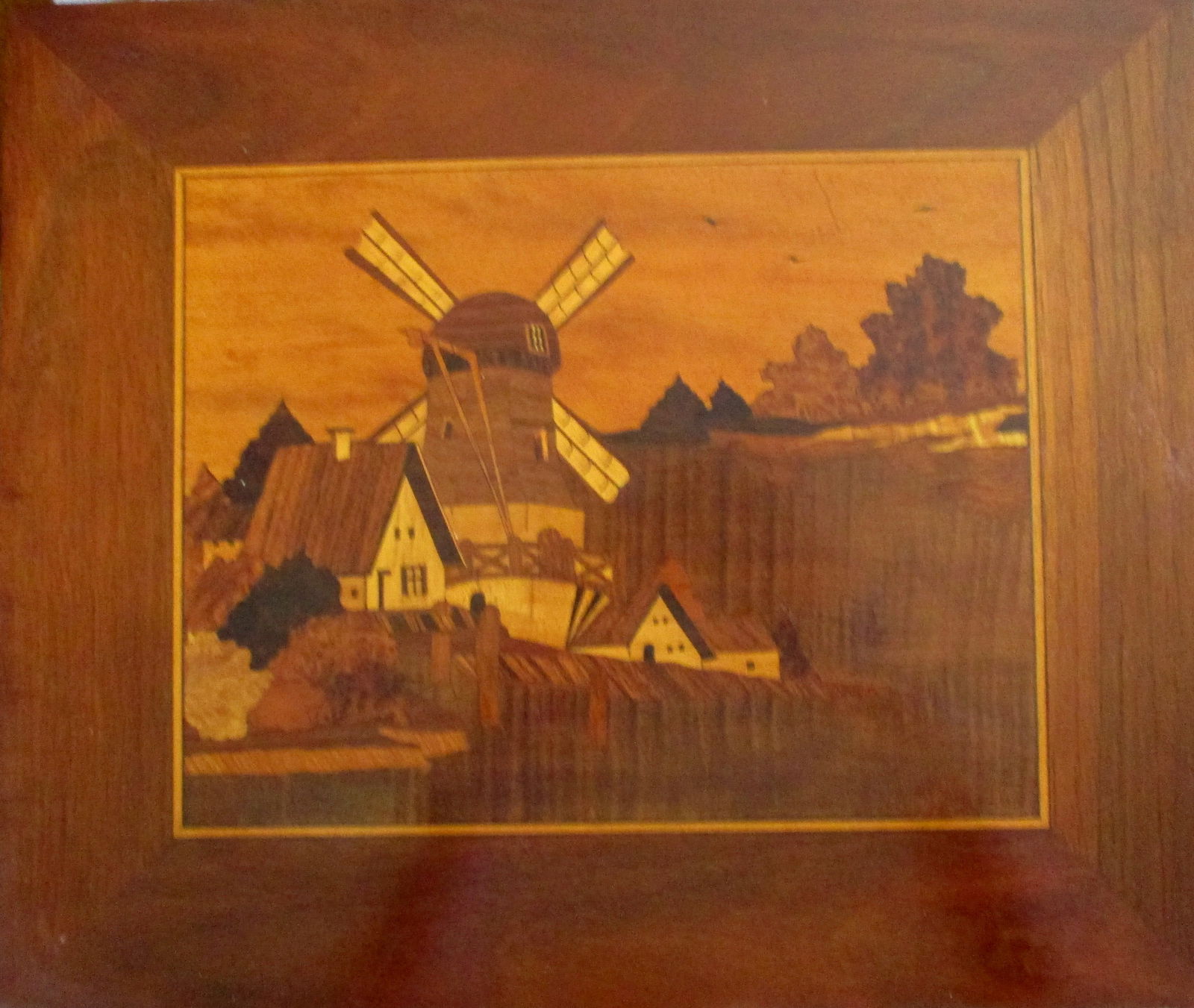 Dutch Marquetry Windmill: Dutch Marquetry Windmill Wood Plaque Beautifully executed Dated 19th/20th century Origin Dutch Size 14 x 16 1/2" Porvenance Hill House