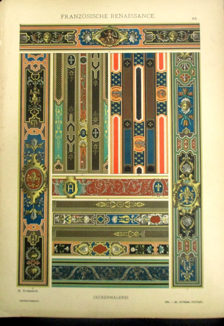 Franzosische Renaissance French Ornamentation: Franzosische Renaissance French Ornamentation Deckenmalerei - Ceiling Painting Print Type: Chromolithograph Date: 19th Century Publisher: Verlla