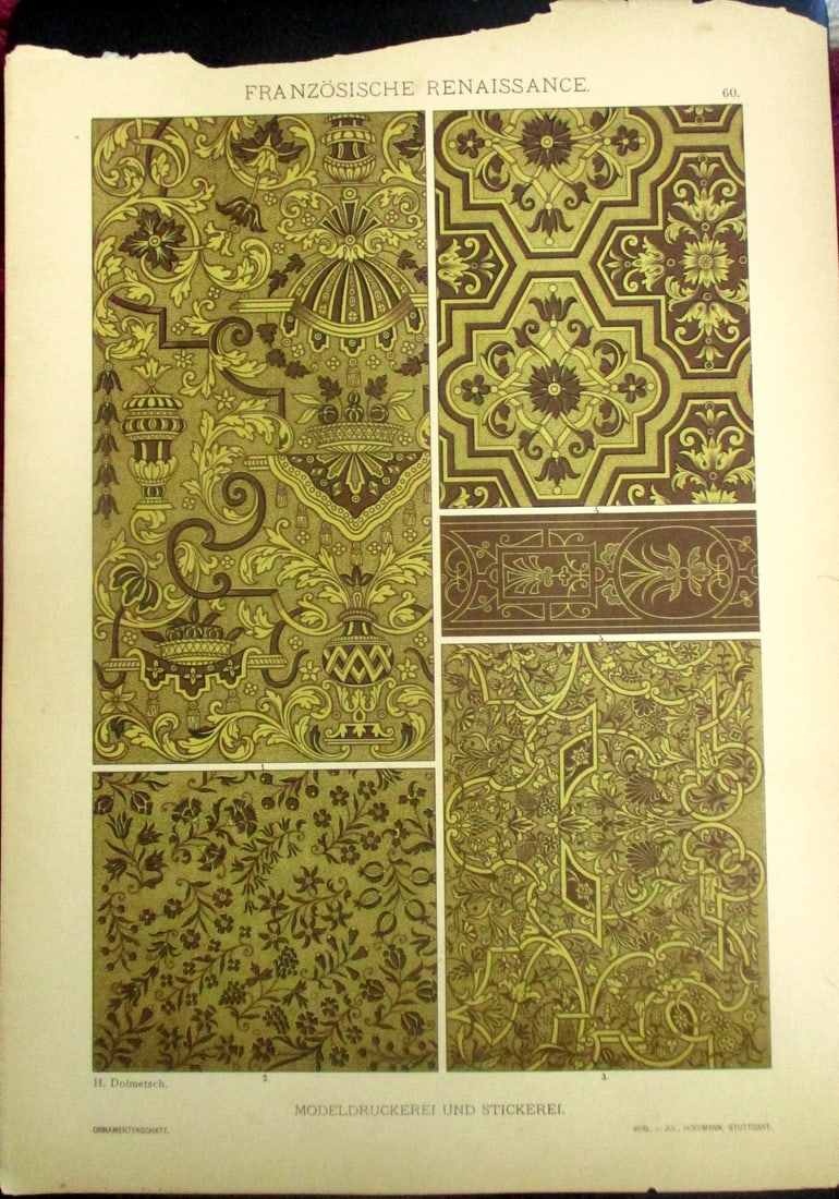 Franzosische Renaissance French Ornamentation: Franzosische Renaissance French Ornamentation Modeldruckerei und Stickerei - Model printing and embroidery Print Type: Chromolithograph Date: 19th Century