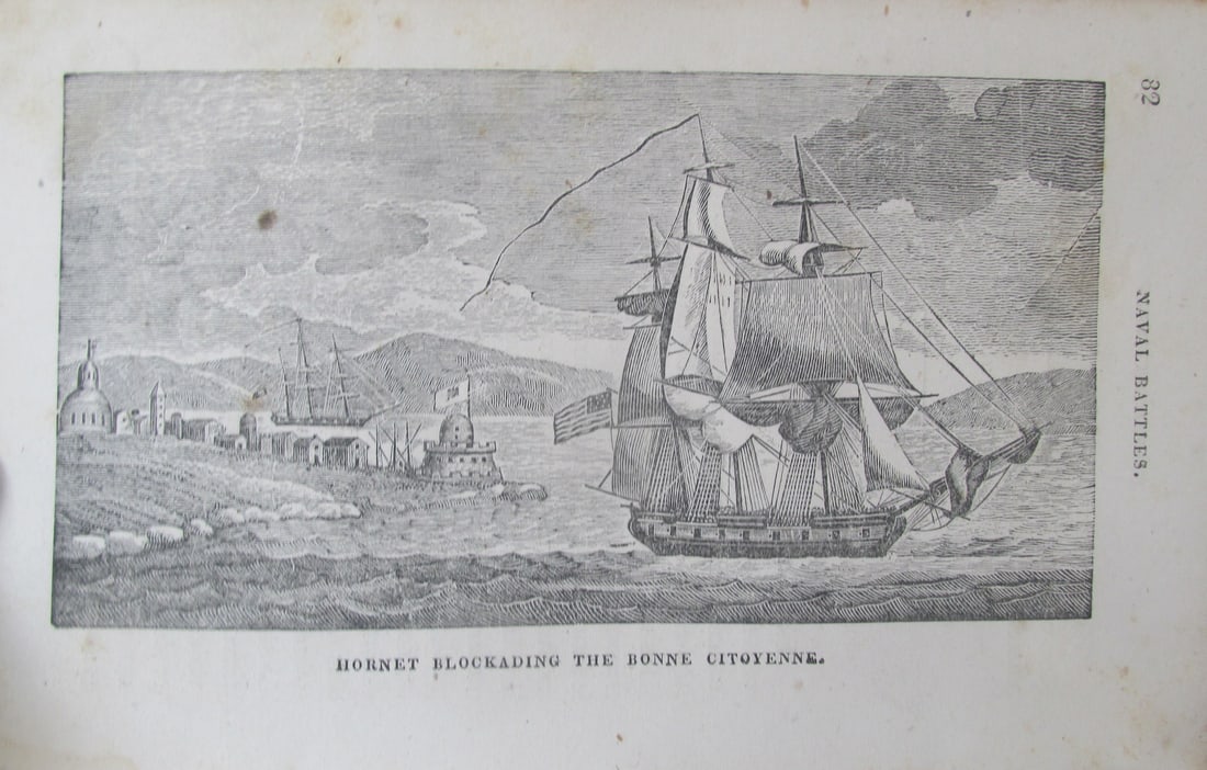 Hornet Blockading The Bonne Citoyenne: Hornet Blockading The Bonne Citoyenne Print Type: Wood Engraving Origin: United States Dimensions: 4 3/4 x 7 1/2" Provenance: Hill Hous