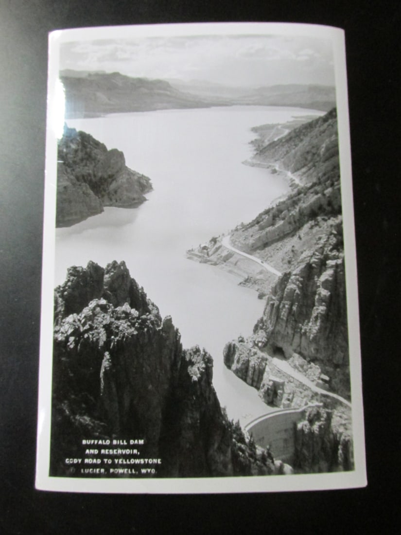 Buffalo Bill Dam Yellowstone - Albert G. Lucier: Buffalo Bill Dam and Reservoir Cody Road to Yellowstone Wyoming. Signed and titled in photograph - Lucier, Powell, Wyo. - This exact photograph is held by the George Eastman M