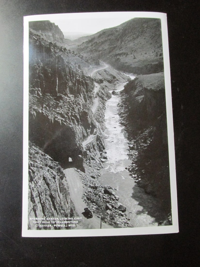 Shoshone Canyon - Yellowstone - Albert G. Lucier: Shoshone Canyon Looking East Cody Road to Yellowstone Wyoming. Signed and titled in photograph - Lucier, Powell, Wyo. - This exact photograph is held by the George Eastman Mus