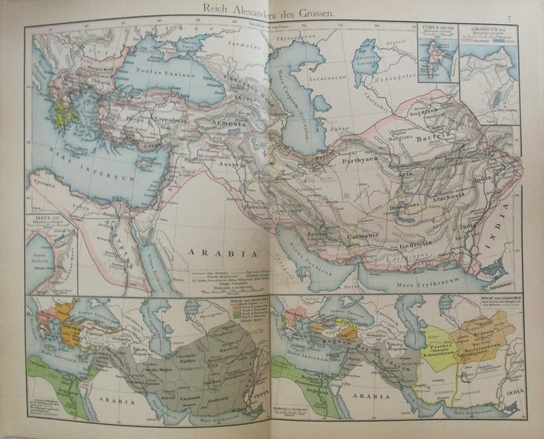 Empire of Alexander The Great: Empire of Alexander The Great Colored map with inset of Jerusalem. Text in German Dated: 19th/early 20th century Type: Lithograph Dimensions: 12 x