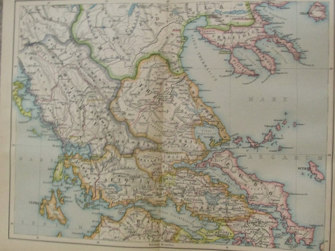 Southern Part of Greece: Southern Part of Greece Colored map with inset of Jerusalem. Text in German Dated: 19th/early 20th century Type: Lithograph Dimensions: 12 x 10"</