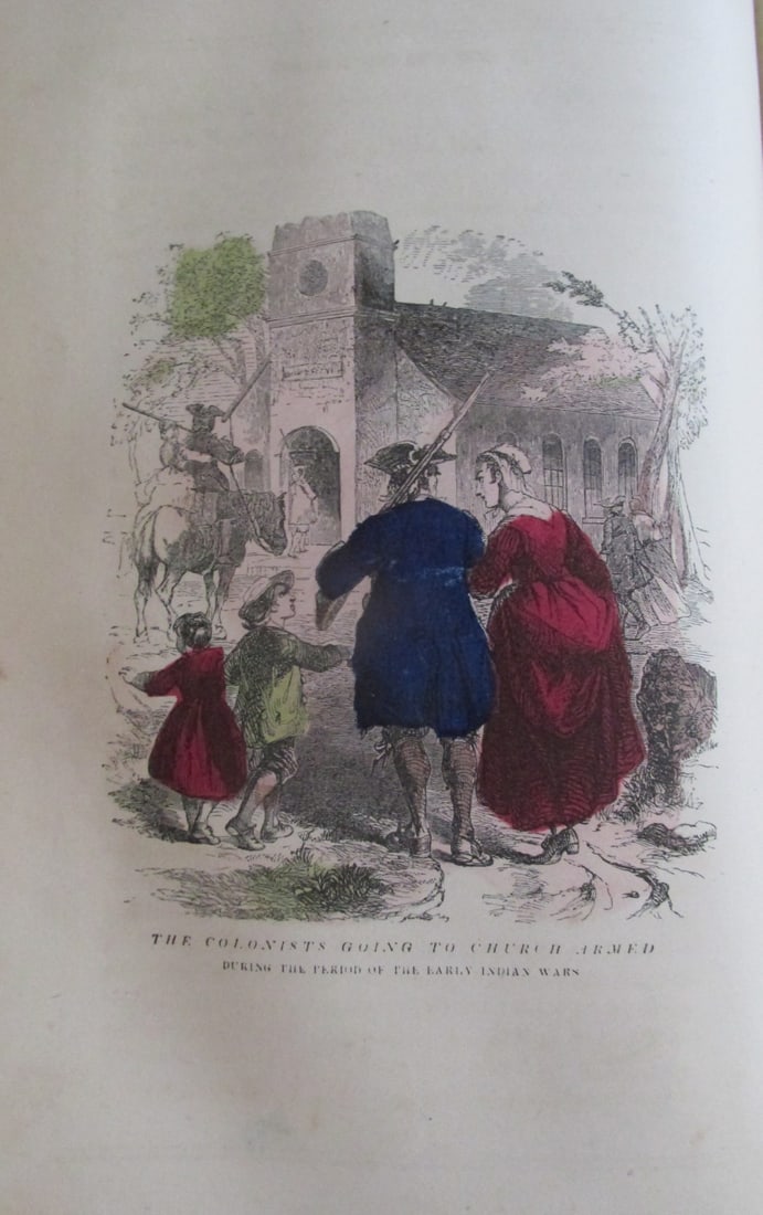 Early Indian Wars - Colonists Going to Church: The Colonists Going To Church Armed - During the Period of the Early Indian Wars Hand Colored Print Type: Engraving Date: C1850 Origin: America Dimensions: 9 x 5" Provenance: Hill House Subject: