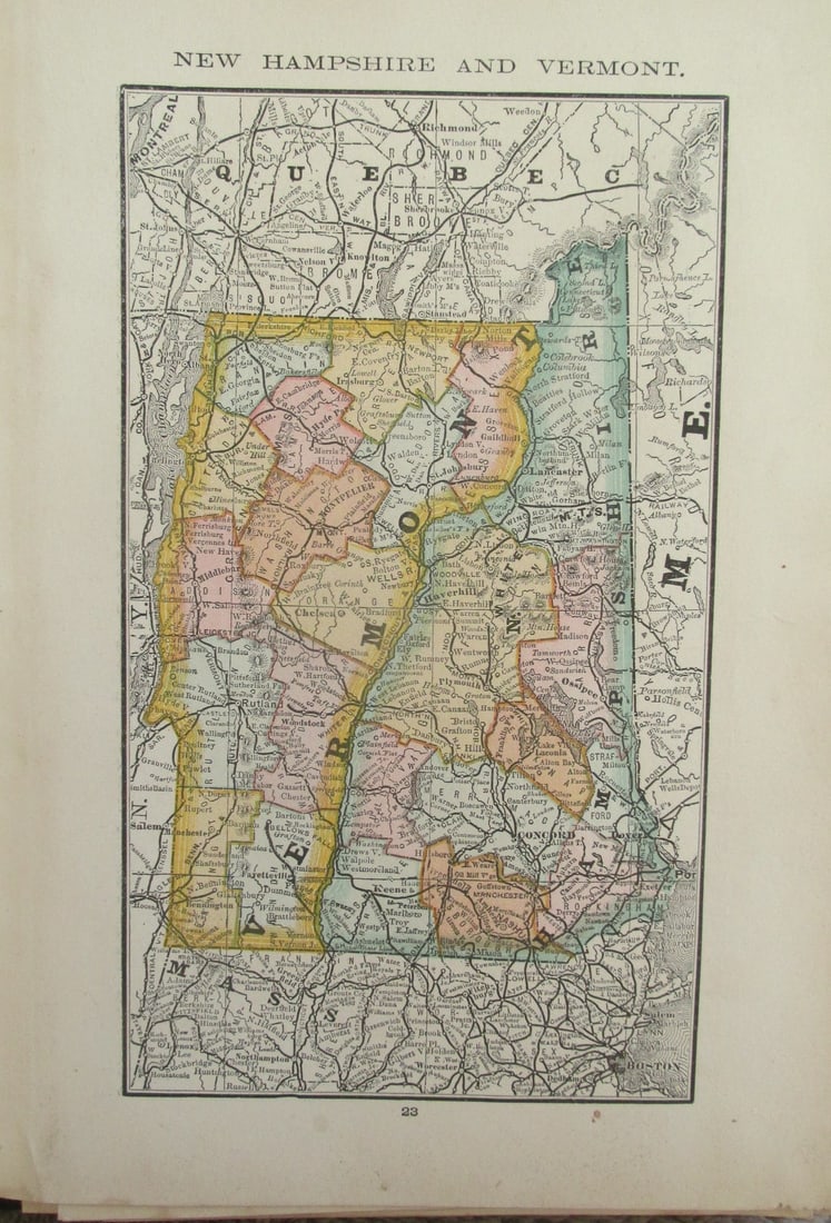 Map of New Hampshire & Vermont: Map of New Hampshire and Vermont Color Map Dated: 19th century Dimensions: 10 x 6 1/2" Condition Report Very good. Text on verso. Subje